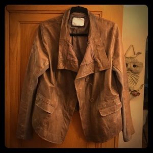 Cool fitted brown blazer style leather jacket, L
